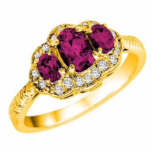 10K Yellow Gold Oval Created Pink Topaz and Diamond Ring with Decorated Shank