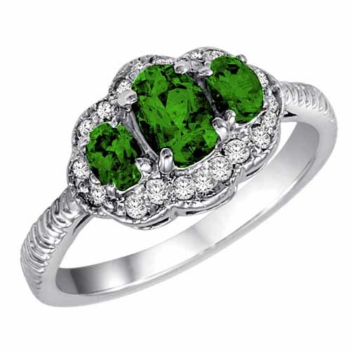 Platinum Oval Peridot and Diamond Ring with Decorated Shank