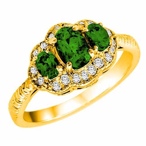 10K Yellow Gold Oval Peridot and Diamond Ring with Decorated Shank