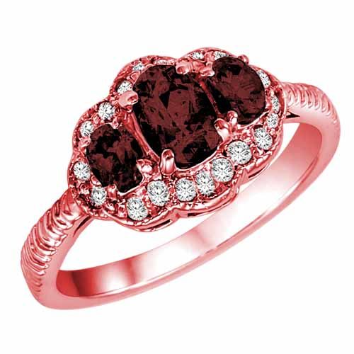 18K Rose Gold Oval Created Ruby and Diamond Ring with Decorated Shank