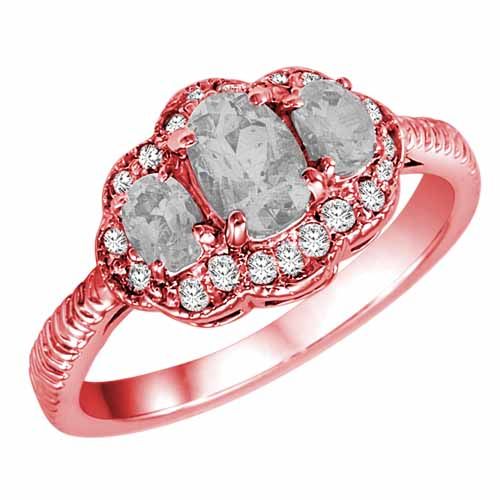 18K Rose Gold Oval White Quartz and Diamond Ring with Decorated Shank