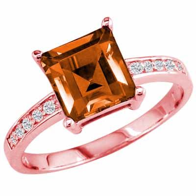 18K Rose Gold Square Created Fire Opal and Round Diamond Ring