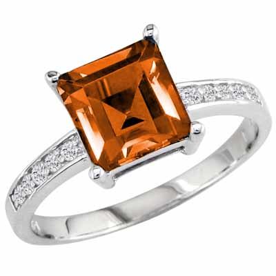 18K White Gold Square Created Fire Opal and Round Diamond Ring