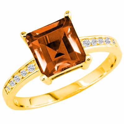 14K Yellow Gold Square Created Fire Opal and Round Diamond Ring