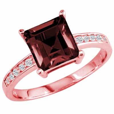 18K Rose Gold Square Created Ruby and Round Diamond Ring