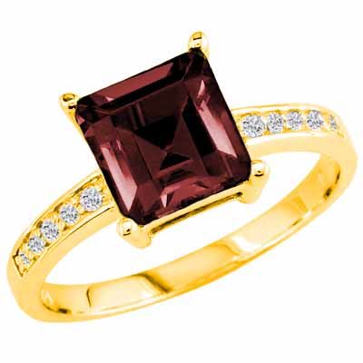 14K Yellow Gold Square Created Ruby and Round Diamond Ring
