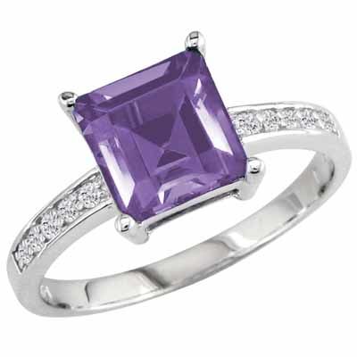 Sterling Silver Square Created Tanzanite and Round Diamond Ring