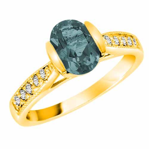 14K Yellow Gold Round Oval Aquamarine and Diamond Ring