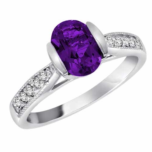 Platinum Round Oval Amethyst and Diamond Ring