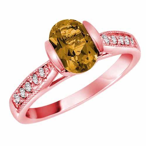 14K Rose Gold Round Oval Citrine and Diamond Ring
