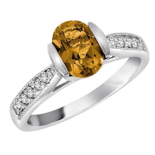 Platinum Round Oval Citrine and Diamond Ring