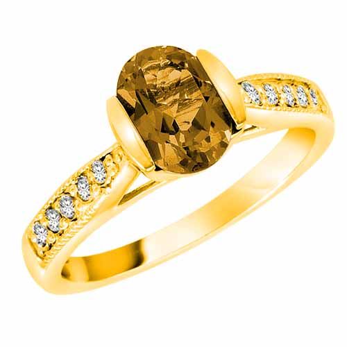 18K Yellow Gold Round Oval Citrine and Diamond Ring