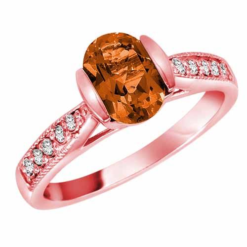 10K Rose Gold Round Oval Fire Opal and Diamond Ring