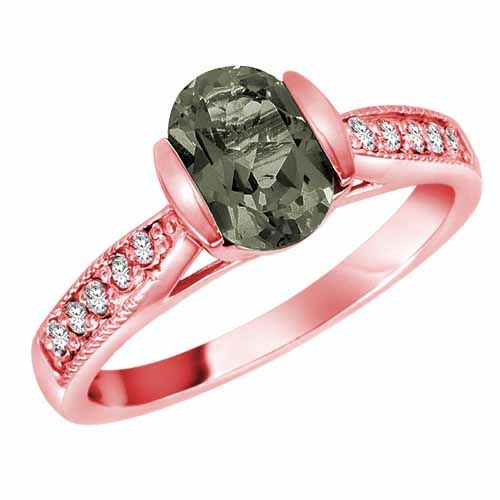 10K Rose Gold Round Oval Green Amethyst and Diamond Ring