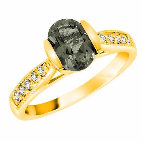 14K Yellow Gold Round Oval Green Amethyst and Diamond Ring