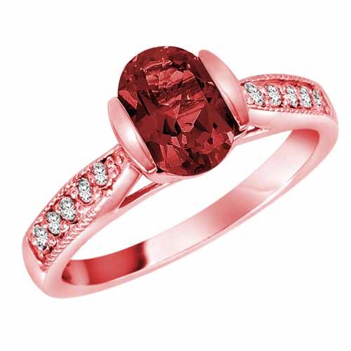 18K Rose Gold Round Oval Garnet and Diamond Ring