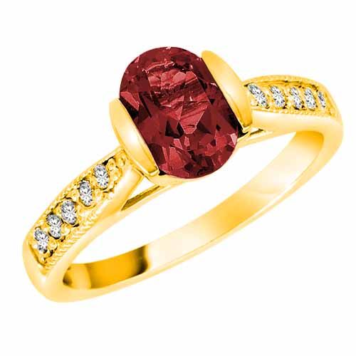 10K Yellow Gold Round Oval Garnet and Diamond Ring