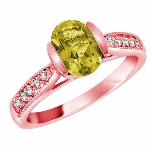 10K Rose Gold Round Oval Lemon Quartz and Diamond Ring