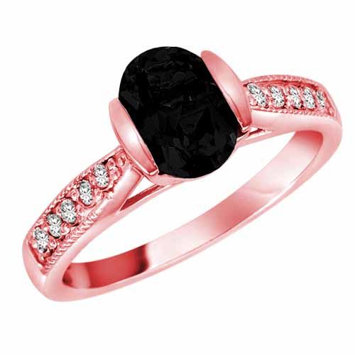 10K Rose Gold Round Oval Onyx and Diamond Ring