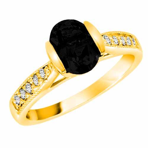 18K Yellow Gold Round Oval Onyx and Diamond Ring