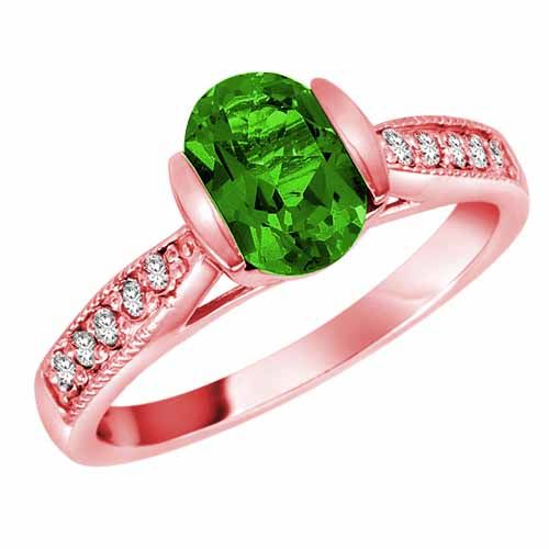 18K Rose Gold Round Oval Peridot and Diamond Ring