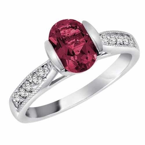 14K White Gold Round Oval Pink Tourmaline and Diamond Ring