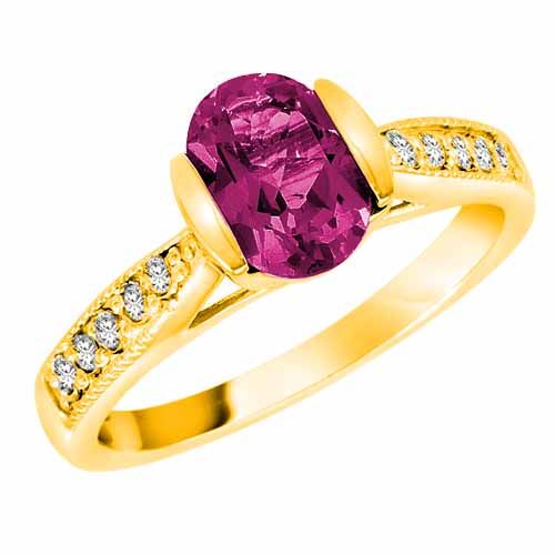14K Yellow Gold Round Oval Pink Topaz and Diamond Ring