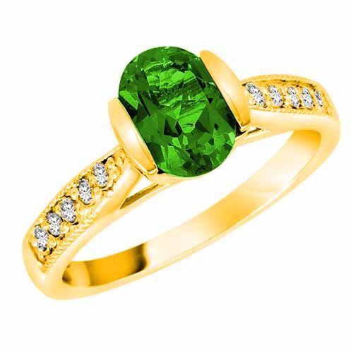 14K Yellow Gold Round Oval Peridot and Diamond Ring