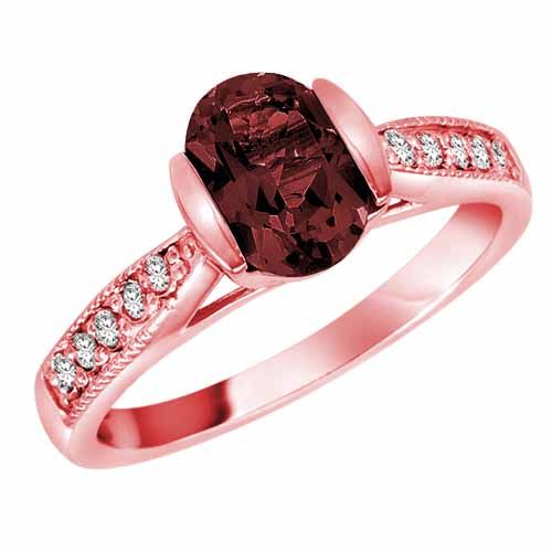 14K Rose Gold Round Oval Created Ruby and Diamond Ring