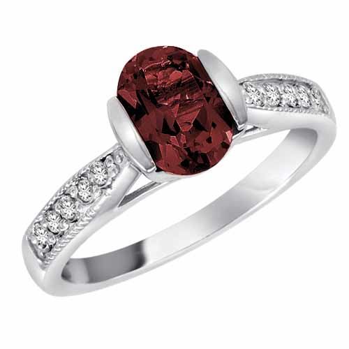 14K White Gold Round Oval Created Ruby and Diamond Ring