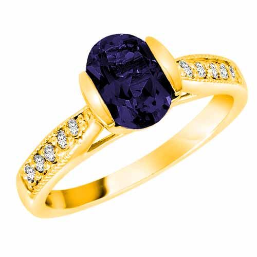 18K Yellow Gold Round Oval Blue Sapphire and Diamond Ring