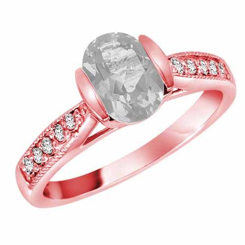 14K Rose Gold Round Oval White Quartz and Diamond Ring