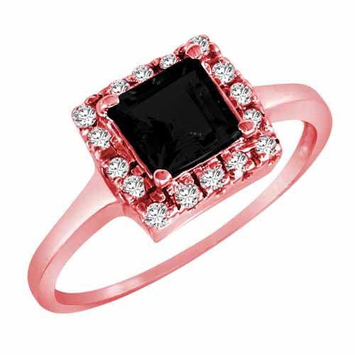 18K Rose Gold Round Square Created Black Diamond and Diamond Ring