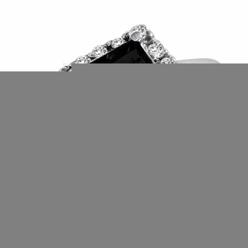 10K White Gold Round Square Created Black Diamond and Diamond Ring