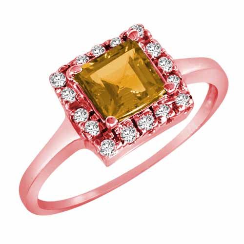 10K Rose Gold Round Square Citrine and Diamond Ring