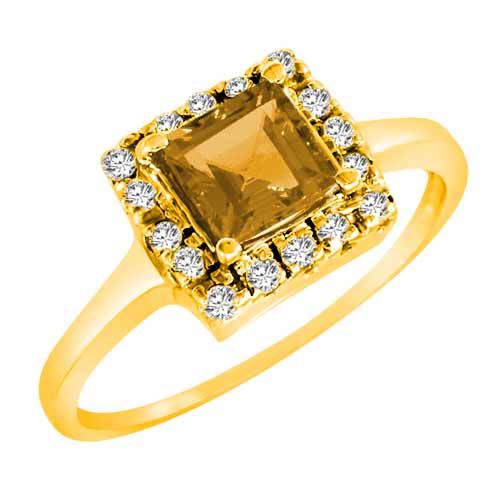 18K Yellow Gold Round Square Citrine and Diamond Ring