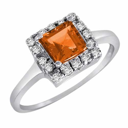14K White Gold Round Square Fire Opal and Diamond Ring