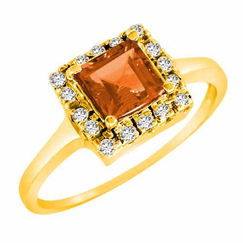 10K Yellow Gold Round Square Fire Opal and Diamond Ring