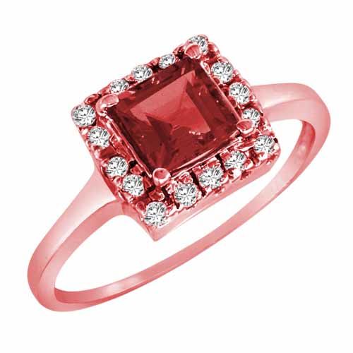 18K Rose Gold Round Square Garnet and Diamond Ring