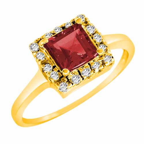 10K Yellow Gold Round Square Garnet and Diamond Ring