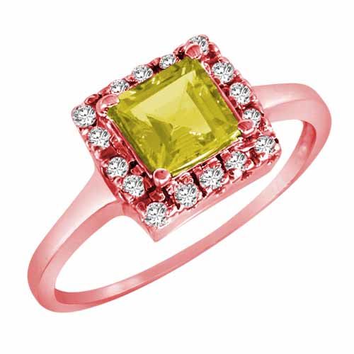 18K Rose Gold Round Square Lemon Quartz and Diamond Ring