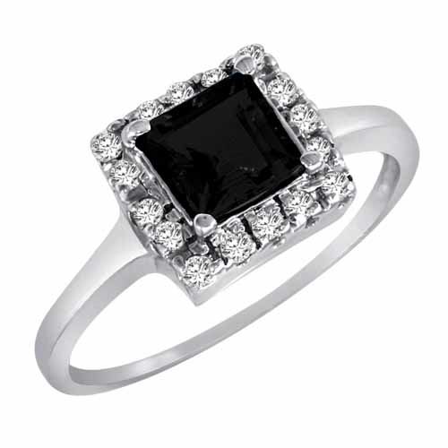 Platinum Round Square Onyx and Diamond Ring