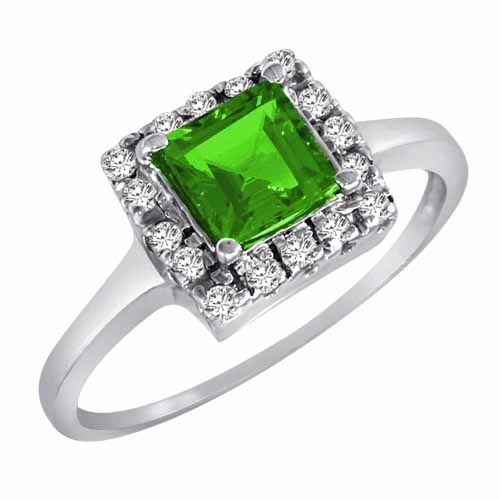 14K White Gold Round Square Peridot and Diamond Ring