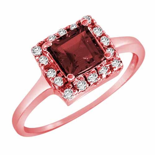 18K Rose Gold Round Square Created Ruby and Diamond Ring