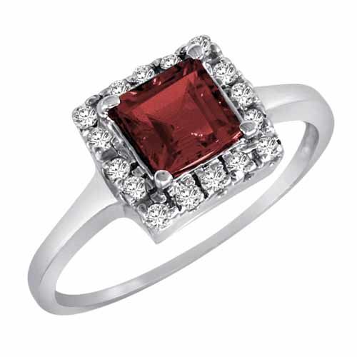 18K White Gold Round Square Created Ruby and Diamond Ring