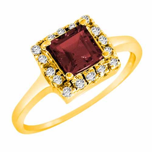 18K Yellow Gold Round Square Created Ruby and Diamond Ring