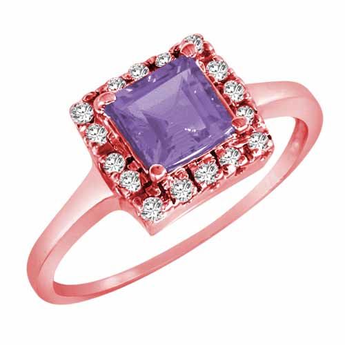 18K Rose Gold Round Square Created Tanzanite and Diamond Ring