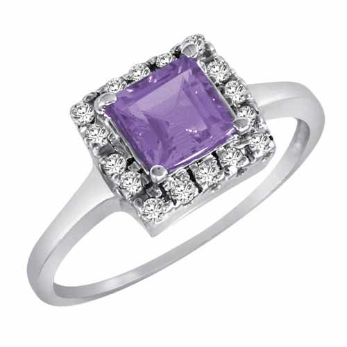 Sterling Silver Round Square Created Tanzanite and Diamond Ring