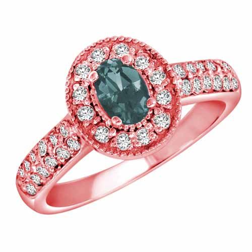 10K Rose Gold Oval Aquamarine and Diamond Engagement Ring
