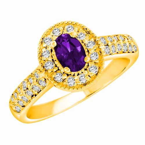18K Yellow Gold Oval Amethyst and Diamond Engagement Ring